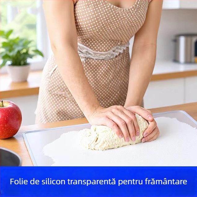 Covoraș din silicon transparent pentru frământat și întins aluat, margine anti-scurgeri, silicon alimentar