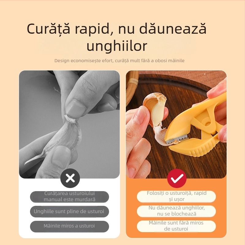 Curățător manual de usturoi și zdrobitor de usturoi, oțel inoxidabil 430, 13 x 5,2 cm, multifuncțional