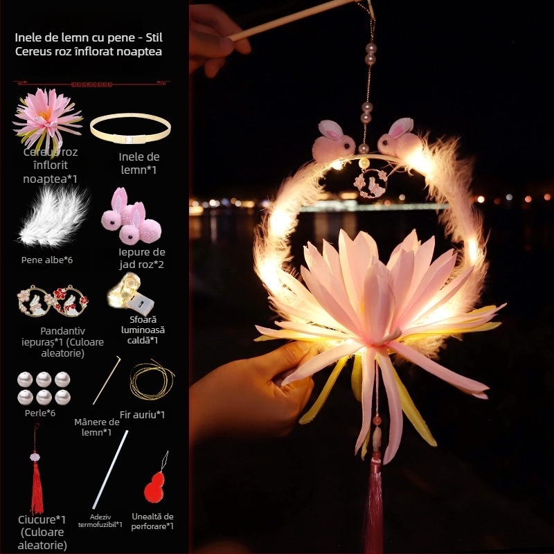 Lanterne tradiționale cu iepuraș, DIY, lanternă portabilă iluminată pentru Anul Nou și Festivalul de Toamnă