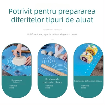 Covoraș din silicon întărit pentru frământat aluatul, cu măsurători gradate, suprafață antiaderentă pentru bucătărie