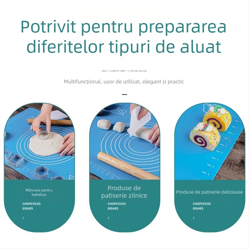 Covoraș din silicon întărit pentru frământat aluatul, cu măsurători gradate, suprafață antiaderentă pentru bucătărie