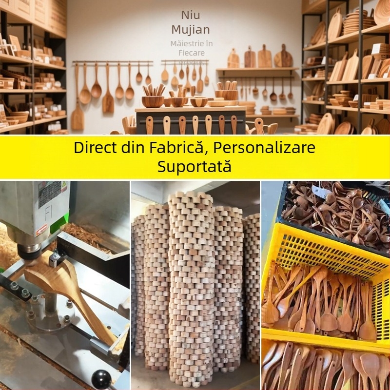 Set din lemn pentru usturoi: presă manuală, zdrobitor, curățitor, linguriță și bol pentru uz casnic