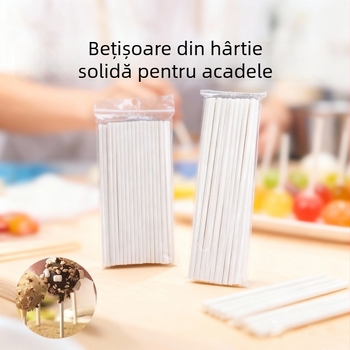 Bețe de suzete din hârtie, albe, groase, lungi, solide, pentru cofetărie, în mai multe dimensiuni