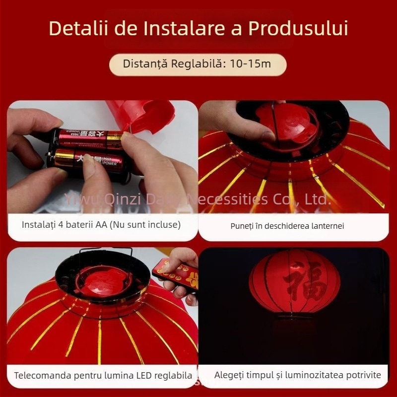 Fanar solar cu senzor de lumină, LED impermeabil, control wireless, lumină roșie, pentru Anul Nou