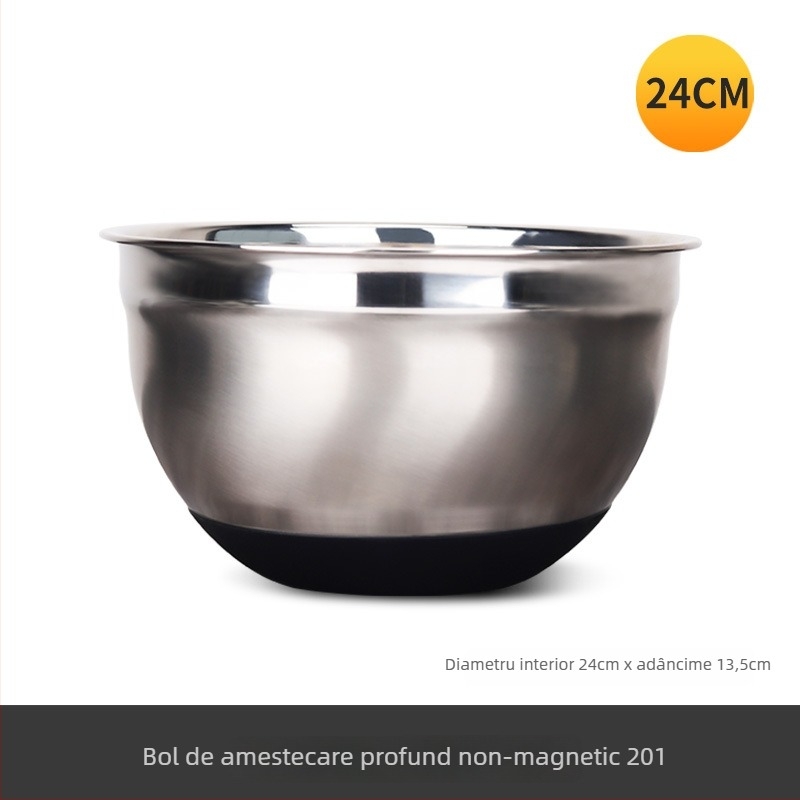 Bol pentru salată și mixare din oțel inoxidabil alimentar, cu bază din silicon antiderapantă, adâncită și îngroșată, potrivit pentru bătut ouă la coacere