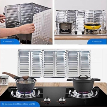 Protecție împotriva stropilor de ulei din folie de aluminiu pentru aragaz cu gaze, placă izolatoare pentru bucătărie, multifuncțională
