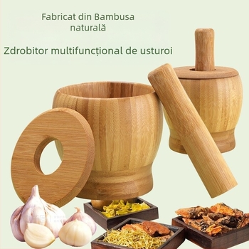 Zdrobitor de usturoi creativ cu capac, borcan din bambus pentru usturoi, fără vopsea și ceară, unelte de bucătărie