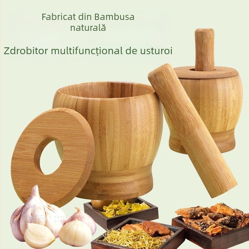 Zdrobitor de usturoi creativ cu capac, borcan din bambus pentru usturoi, fără vopsea și ceară, unelte de bucătărie