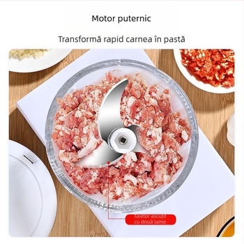 Presă electrică de usturoi cu două lame, recipient din plastic pentru uz casnic