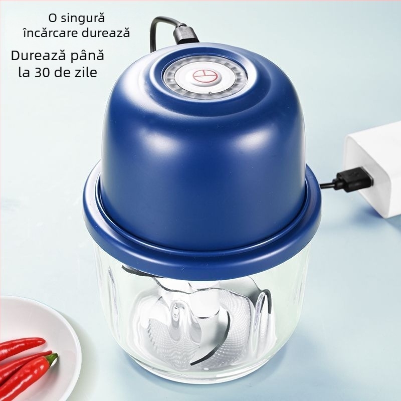Presă electrică de usturoi cu două lame, recipient din plastic pentru uz casnic
