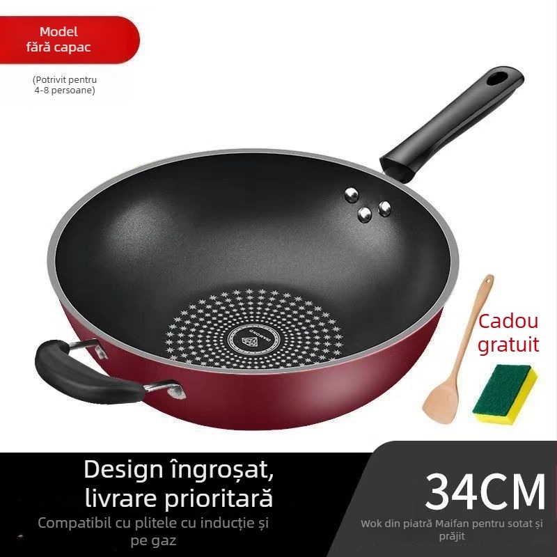 Tigaie Star Brick antiaderentă, fund plat, multifuncțională, gătire fără fum, compatibilă cu plitele cu inducție și aragaz, fără urme