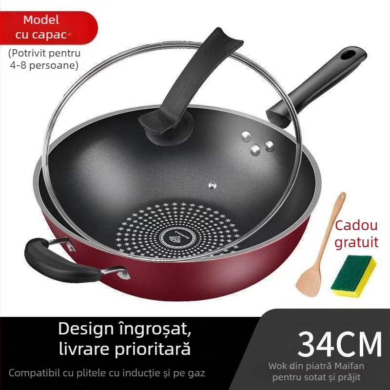 Tigaie Star Brick antiaderentă, fund plat, multifuncțională, gătire fără fum, compatibilă cu plitele cu inducție și aragaz, fără urme