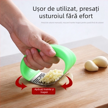 Presă de usturoi din oțel inoxidabil, design inelar, manuală, pentru usturoi și ghimbir, calitate alimentară