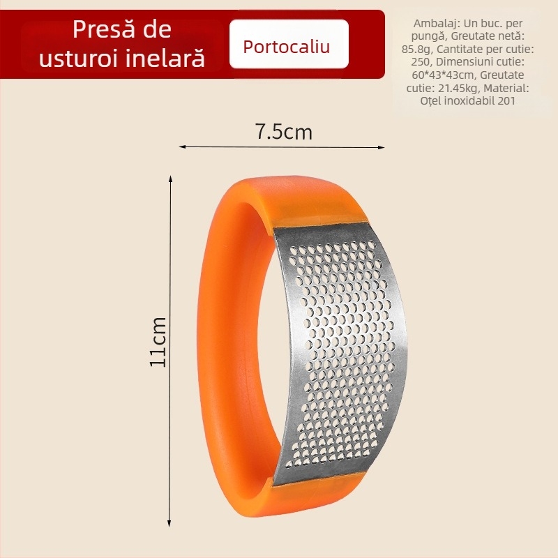 Presă de usturoi din oțel inoxidabil, design inelar, manuală, pentru usturoi și ghimbir, calitate alimentară