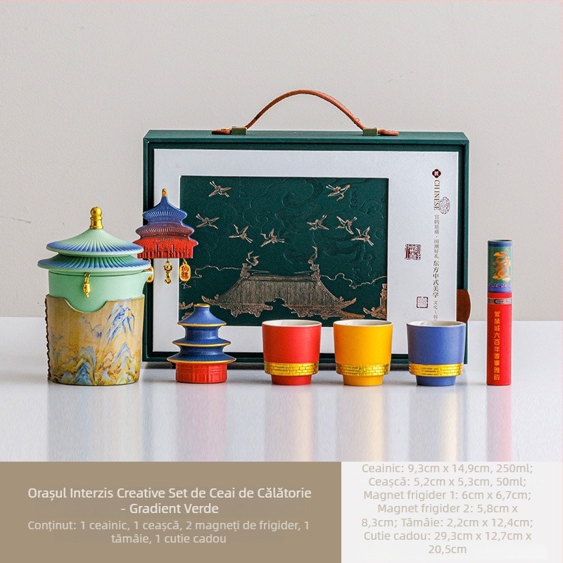 Set de ceai ceramic — o ceainică și trei căni, într-o cutie cadou, pentru folosire în aer liber, personalizabil