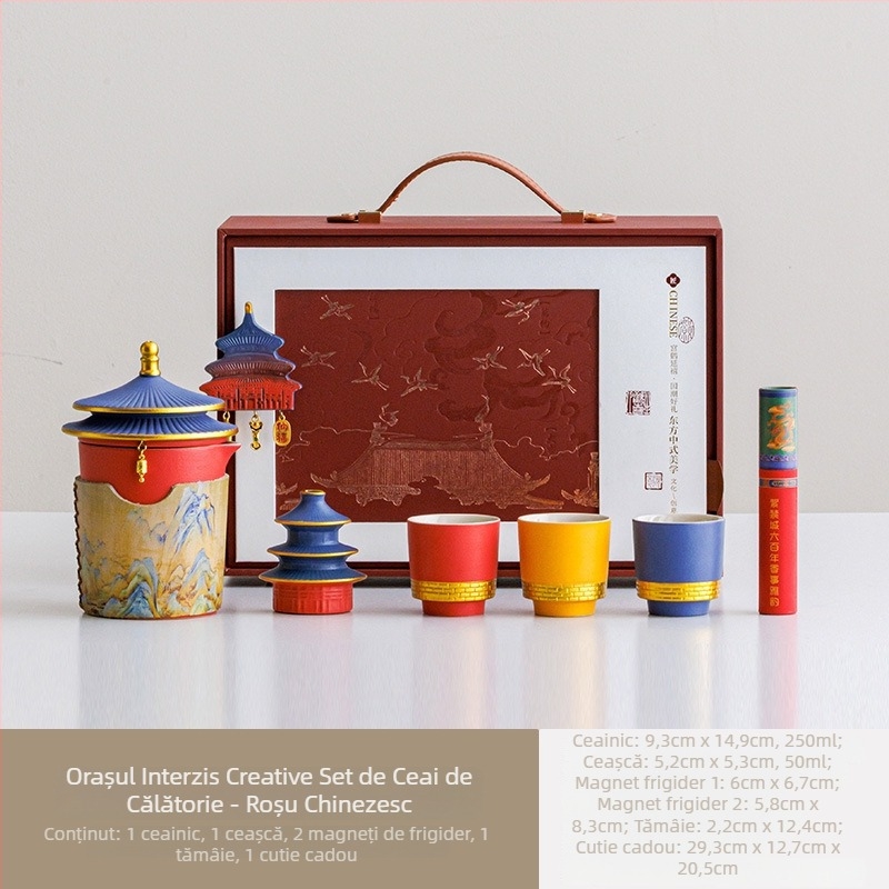 Set de ceai ceramic — o ceainică și trei căni, într-o cutie cadou, pentru folosire în aer liber, personalizabil