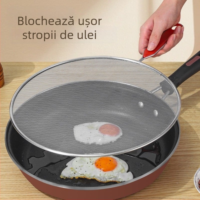 Plasă de protecție anti-stropire din oțel, cu mâner – plasă pentru capac de oală, bucătărie