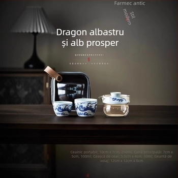 Set de ceai Dunhuang din ceramică, în stil național, set complet cu boluri cu capac și cești, într-o cutie cadou