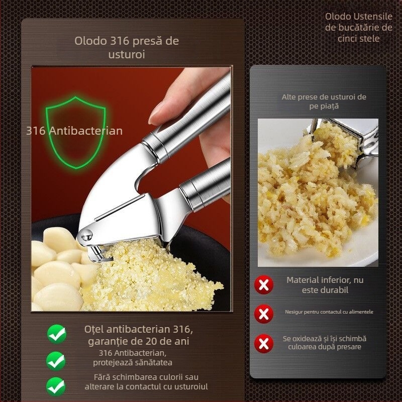Presă de usturoi și zdrobitor din oțel inoxidabil 316, instrument manual pentru usturoi