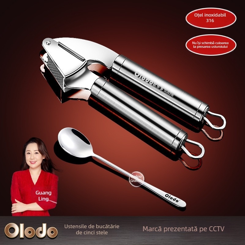 Presă de usturoi și zdrobitor din oțel inoxidabil 316, instrument manual pentru usturoi
