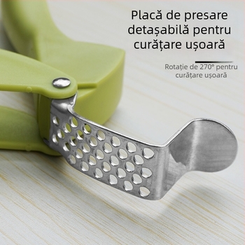 Presa de usturoi din oțel inoxidabil, manuală, cu decojator și tocat pentru uz casnic