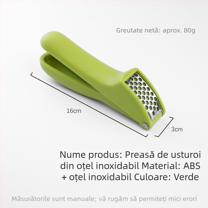 Presa de usturoi din oțel inoxidabil, manuală, cu decojator și tocat pentru uz casnic