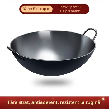 Tigaie din fontă Zhangqiu, cu două mâneri, pentru plită cu lemne, mare, groasă, antiaderent, pentru uz casnic sau comercial