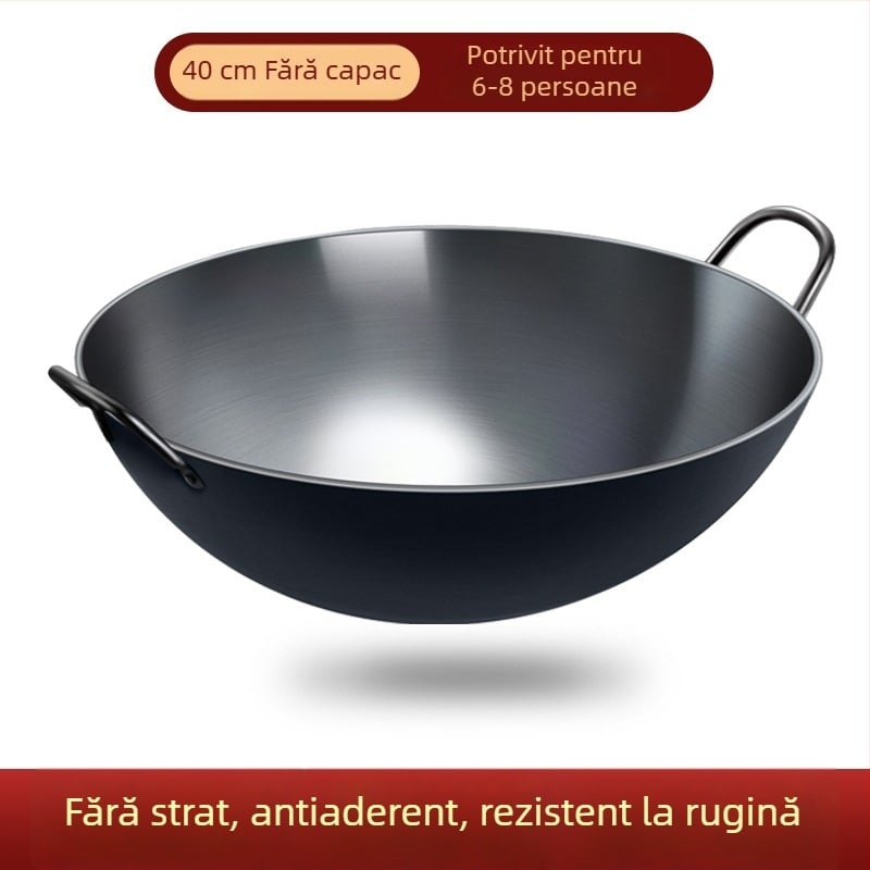 Tigaie din fontă Zhangqiu, cu două mâneri, pentru plită cu lemne, mare, groasă, antiaderent, pentru uz casnic sau comercial