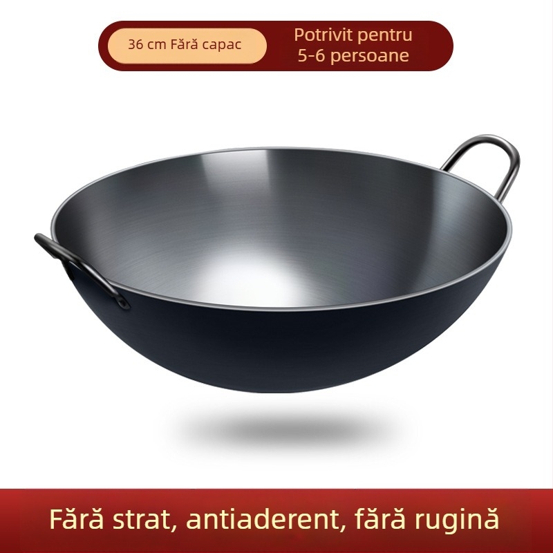 Tigaie din fontă Zhangqiu, cu două mâneri, pentru plită cu lemne, mare, groasă, antiaderent, pentru uz casnic sau comercial