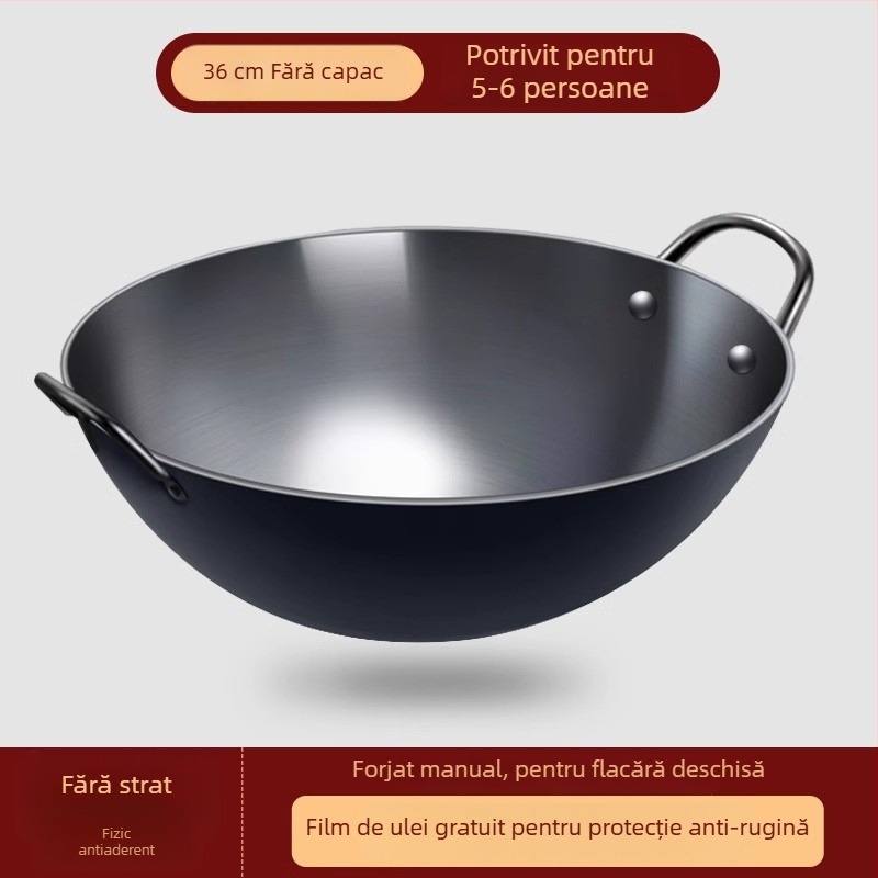 Tigaie din fontă Zhangqiu, cu două mâneri, pentru plită cu lemne, mare, groasă, antiaderent, pentru uz casnic sau comercial