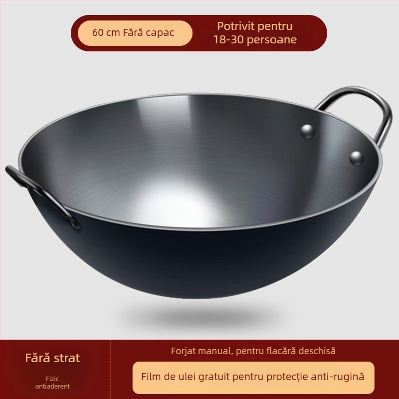 Tigaie din fontă Zhangqiu, cu două mâneri, pentru plită cu lemne, mare, groasă, antiaderent, pentru uz casnic sau comercial