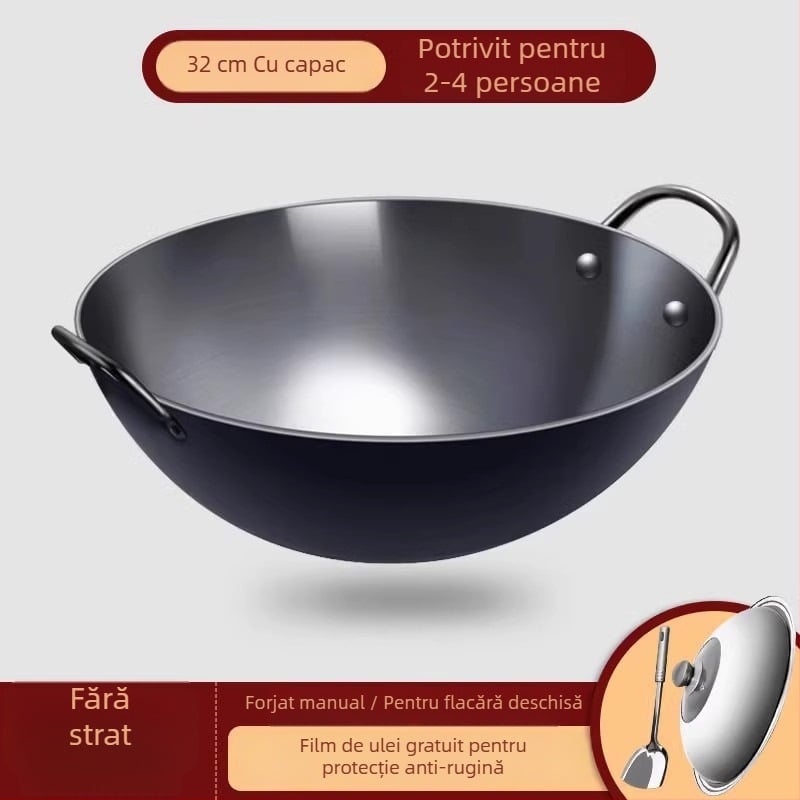 Tigaie din fontă Zhangqiu, cu două mâneri, pentru plită cu lemne, mare, groasă, antiaderent, pentru uz casnic sau comercial