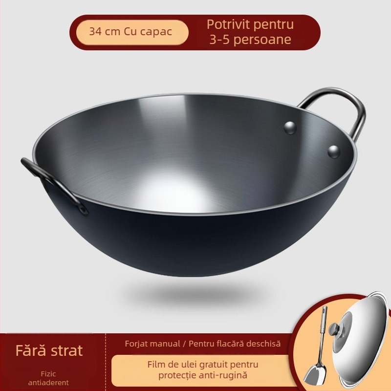 Tigaie din fontă Zhangqiu, cu două mâneri, pentru plită cu lemne, mare, groasă, antiaderent, pentru uz casnic sau comercial