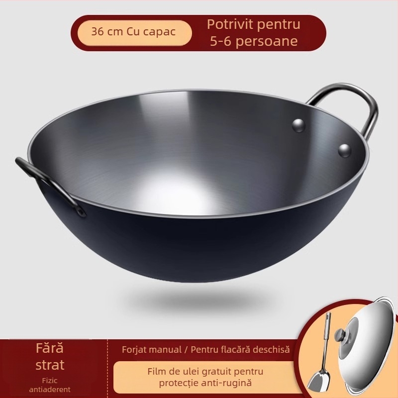 Tigaie din fontă Zhangqiu, cu două mâneri, pentru plită cu lemne, mare, groasă, antiaderent, pentru uz casnic sau comercial