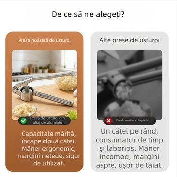Presă manuală de usturoi cu decojit, presă din aliaj de aluminiu, zdrobitor de usturoi, ustensilă de bucătărie