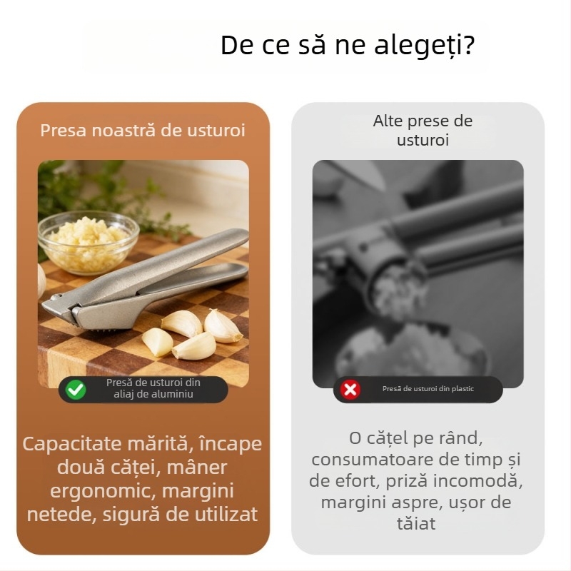 Presă manuală de usturoi din aliaj de aluminiu, utilitar multifuncțional pentru zdrobire și tocare, clip creativ pentru usturoi