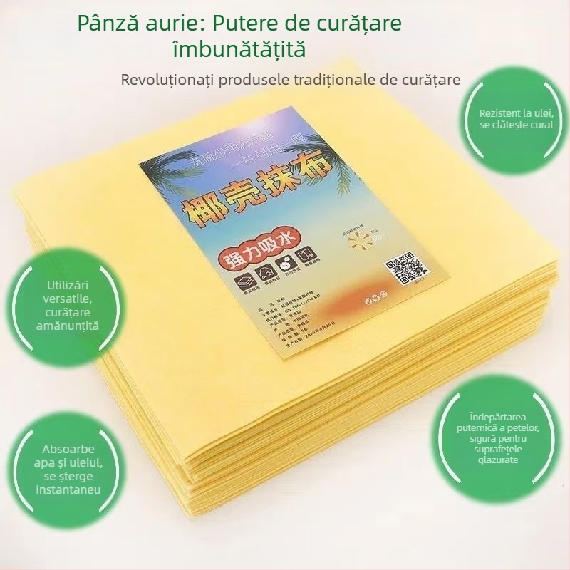Cârpă din loofah galbenă, îngroșată, pentru bucătărie, acasă; absoarbe apa și grăsimile, nu absoarbe ulei, nu lasă scame, burete de vase
