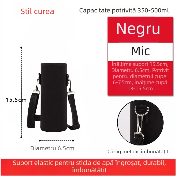 Suport pentru cană cu curea crossbody, izolație din sticlă, husă de protecție, capacitate mare, curea anti-derapare, geantă pentru sticlă 300–1500 ml