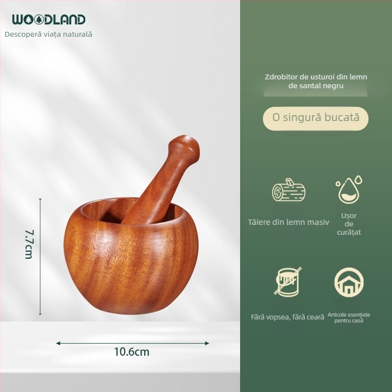 Zdrobitor de usturoi din lemn de santal negru, ustensilă de bucătărie manuală, stil antic