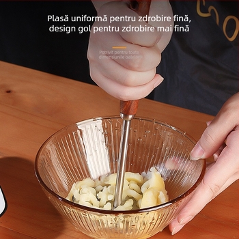 Zdrobitor de cartofi din oțel inoxidabil 304, mâner din lemn, instrument manual pentru bucătărie și hrana bebelușilor