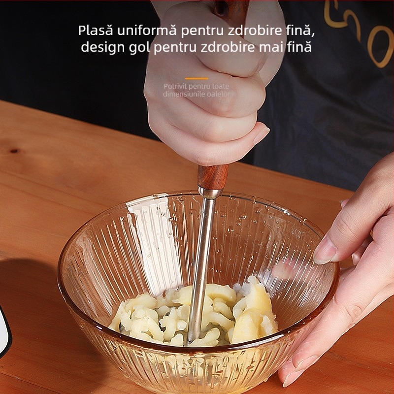 Zdrobitor de cartofi din oțel inoxidabil 304, mâner din lemn, instrument manual pentru bucătărie și hrana bebelușilor