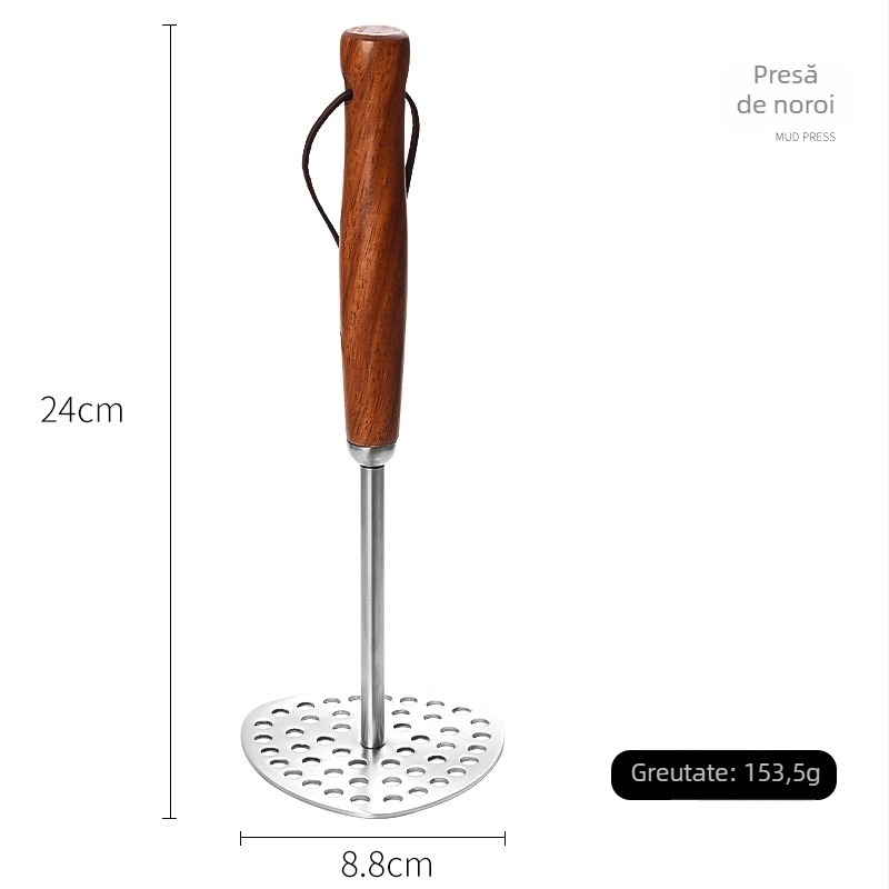 Zdrobitor de cartofi din oțel inoxidabil 304, mâner din lemn, instrument manual pentru bucătărie și hrana bebelușilor