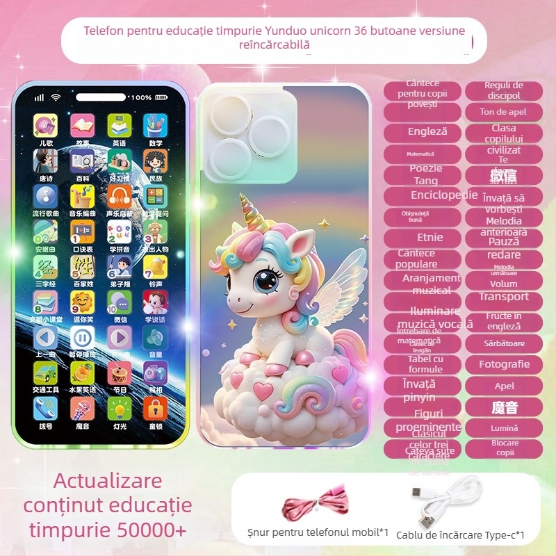 Telefon muzical realist pentru copii - jucărie educativă interactivă, multifuncțională, încărcabilă