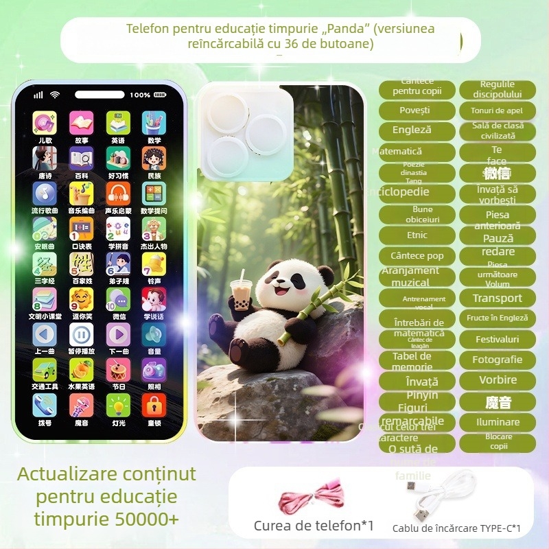 Telefon muzical realist pentru copii - jucărie educativă interactivă, multifuncțională, încărcabilă