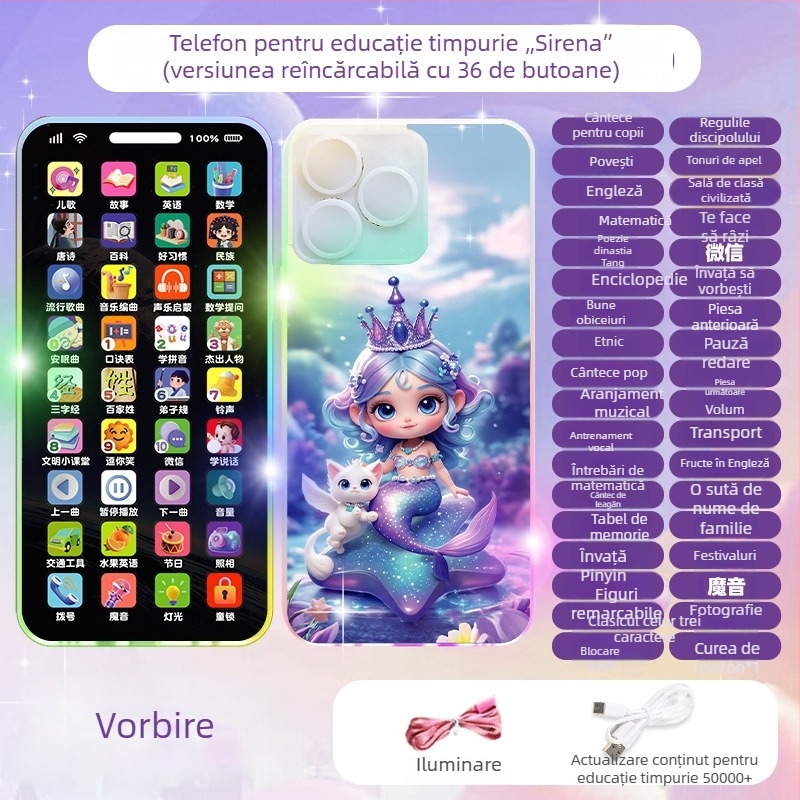 Telefon muzical realist pentru copii - jucărie educativă interactivă, multifuncțională, încărcabilă