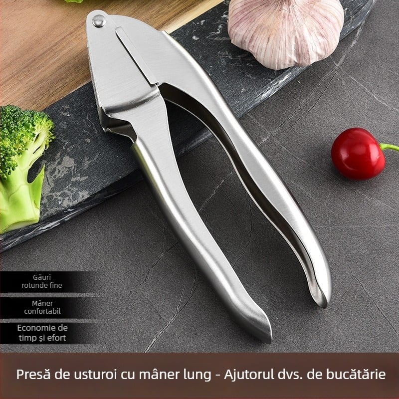 Presă de usturoi din oțel inoxidabil, zdrobitor manual pentru usturoi, ustensilă de bucătărie