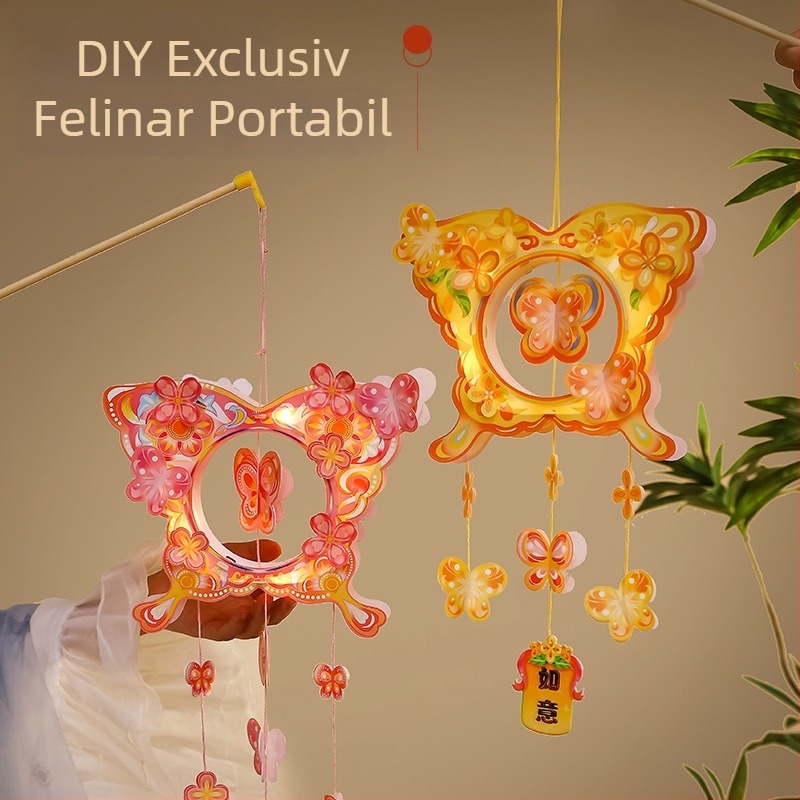 Anul 2026 al Calului: Lanteră portabilă iluminată cu fluture și clopoțel de vânt – kit DIY materiale pentru copii