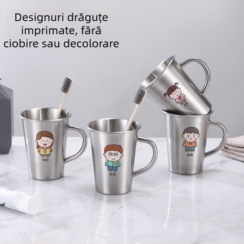 304 oțel inoxidabil, cupă de gură pentru familie cu mâner, cupă de spălat pentru copii și cupă pentru periuta de dinți, cu protecție anti-cădere