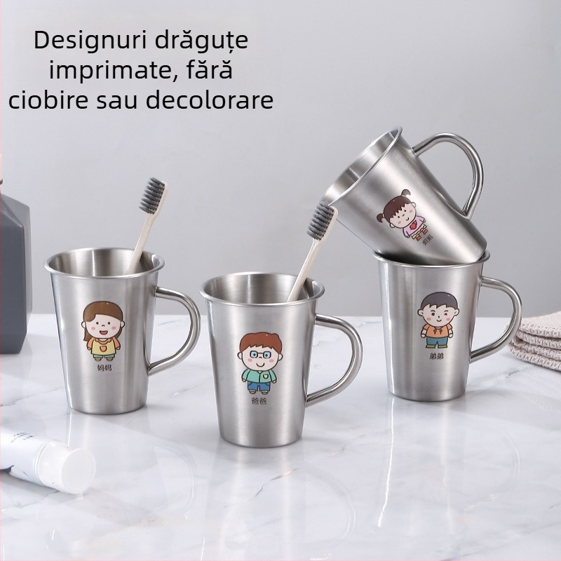 304 oțel inoxidabil, cupă de gură pentru familie cu mâner, cupă de spălat pentru copii și cupă pentru periuta de dinți, cu protecție anti-cădere