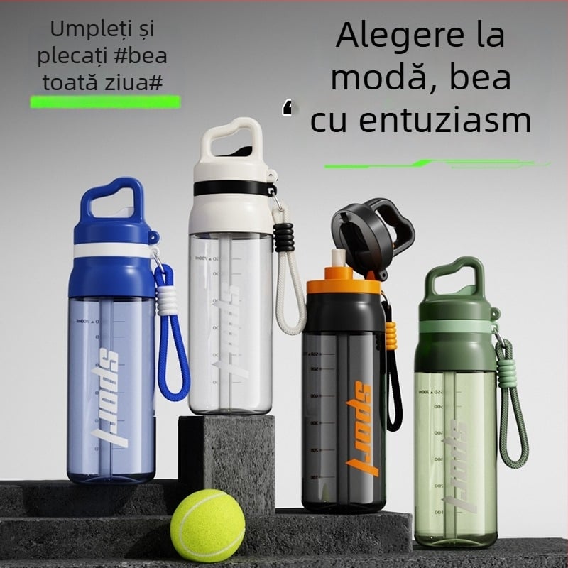 Cană de apă pentru bicicletă în aer liber, cu curea pentru bărbați, capacitate mare, rezistentă la temperaturi înalte, recipient din plastic portabil cu pai